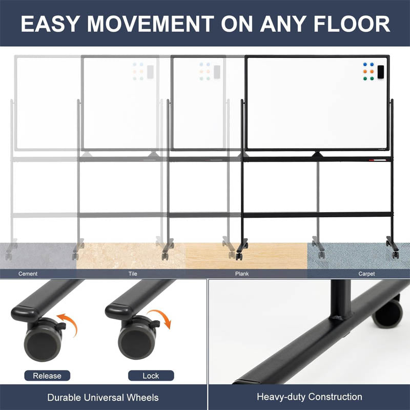 BowLift | Mobile White Board 48" x 32" Large Double Sided Mobile Whiteboard for Home Office Classroom
