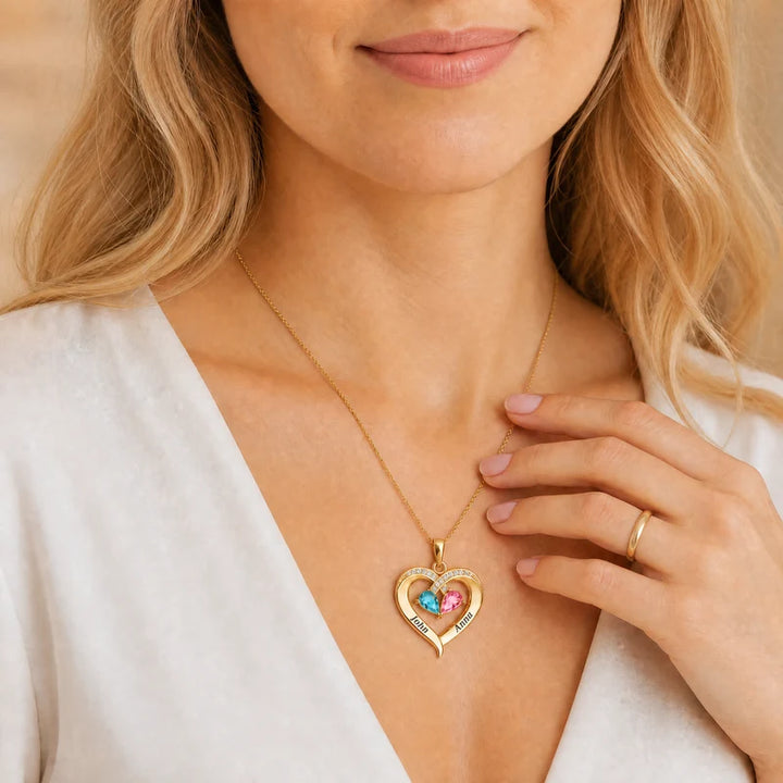 Forever Yours - Birthstone Heart Necklace & Engraved Walnut Box