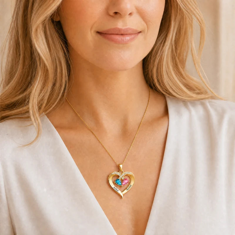 Forever Yours - Birthstone Heart Necklace & Engraved Walnut Box