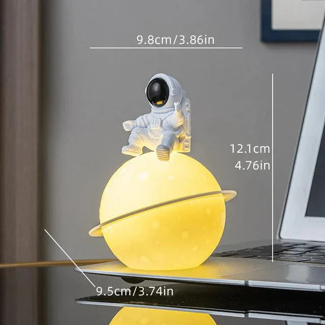 BowLift | AstroLume Astronaut Sculpture with Planet Night Light | Modern Decorative Highlight | Environmentally Friendly PVC & ABS | 9.8 x 12.1 cm
