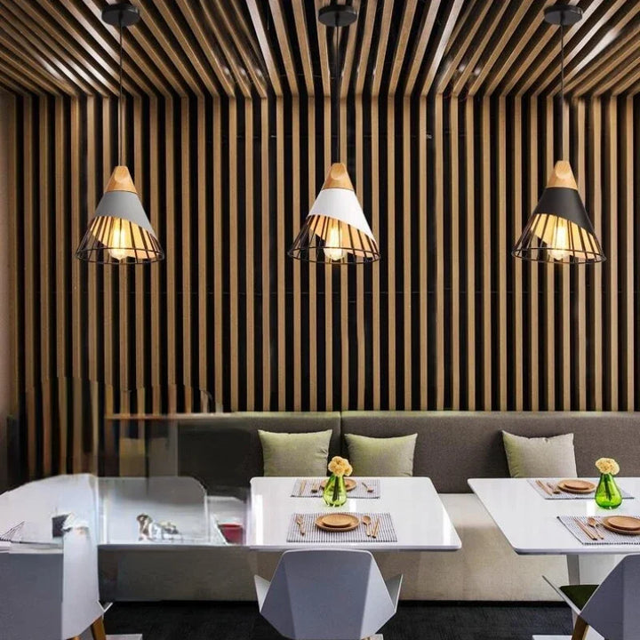 Modern Pendant Lights – Stylish Hanging Light made of Wood and Metal for Dining Room and Kitchen | Bowlift