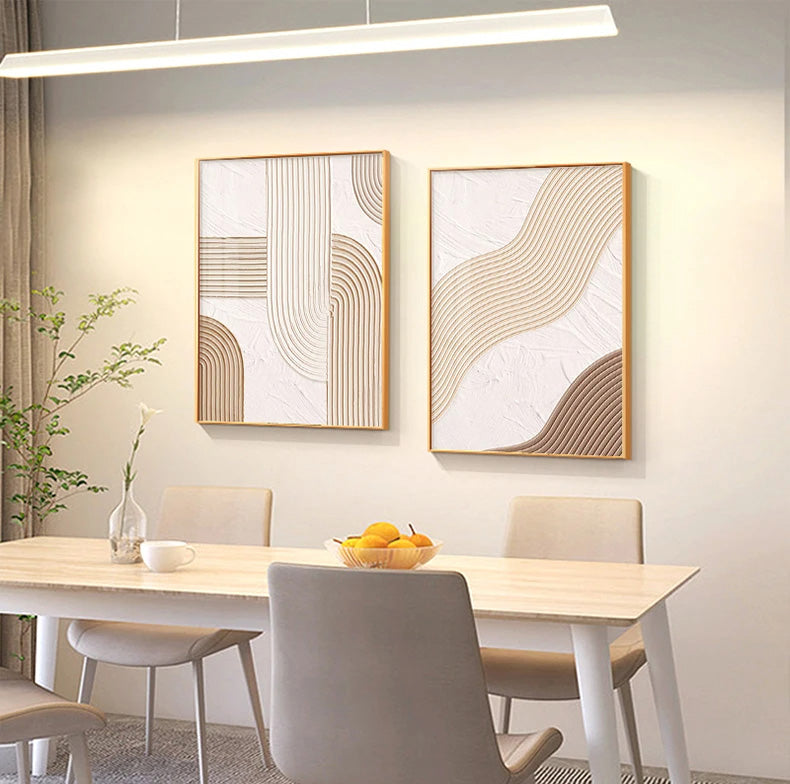 Modern Abstract Beige Geometric Lines Wall Art Fine Art Canvas Prints Pictures For Living Room Dining Room Home Office Decor | Bowlift