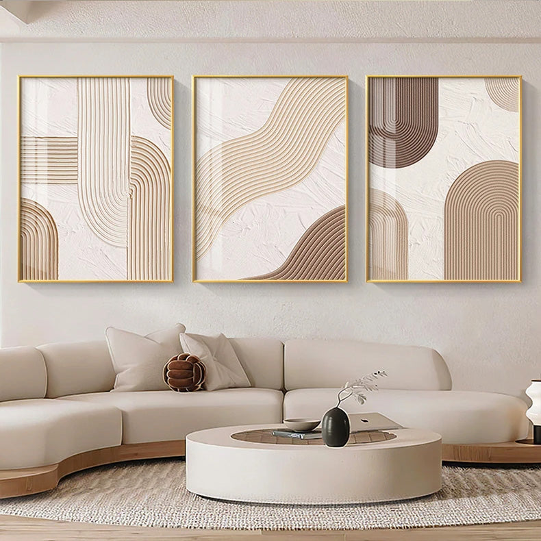 Modern Abstract Beige Geometric Lines Wall Art Fine Art Canvas Prints Pictures For Living Room Dining Room Home Office Decor | Bowlift