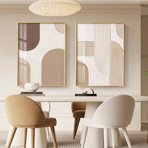 Modern Abstract Beige Geometric Lines Wall Art Fine Art Canvas Prints Pictures For Living Room Dining Room Home Office Decor | Bowlift