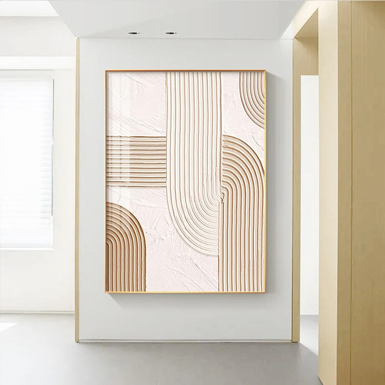 Modern Abstract Beige Geometric Lines Wall Art Fine Art Canvas Prints Pictures For Living Room Dining Room Home Office Decor | Bowlift
