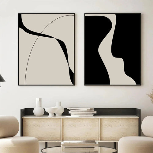 Modern Abstract Black Shape & Line Minimalist Wall Art Fine Art Canvas Prints Pictures For Modern Apartment Living Room Bedroom Art Decor | Bowlift