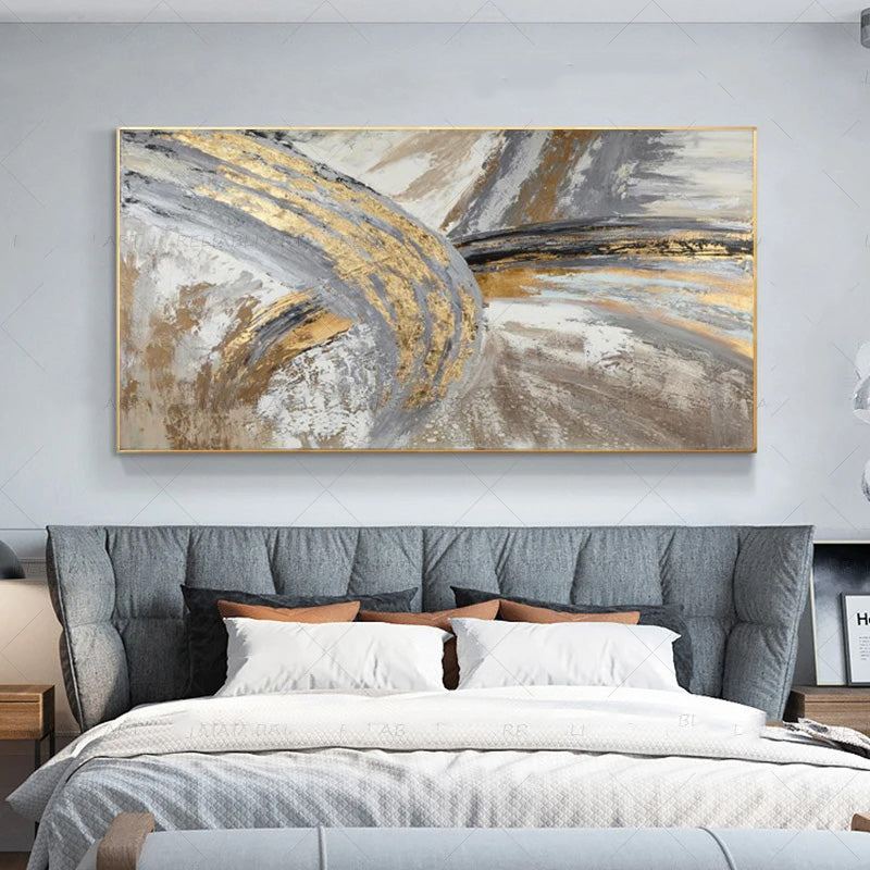 Modern Abstract Gray Beige Golden Wall Art Fine Art Canvas Prints Picture For Luxury Living Room Bedroom Art For Contemporary Interiors | Bowlift
