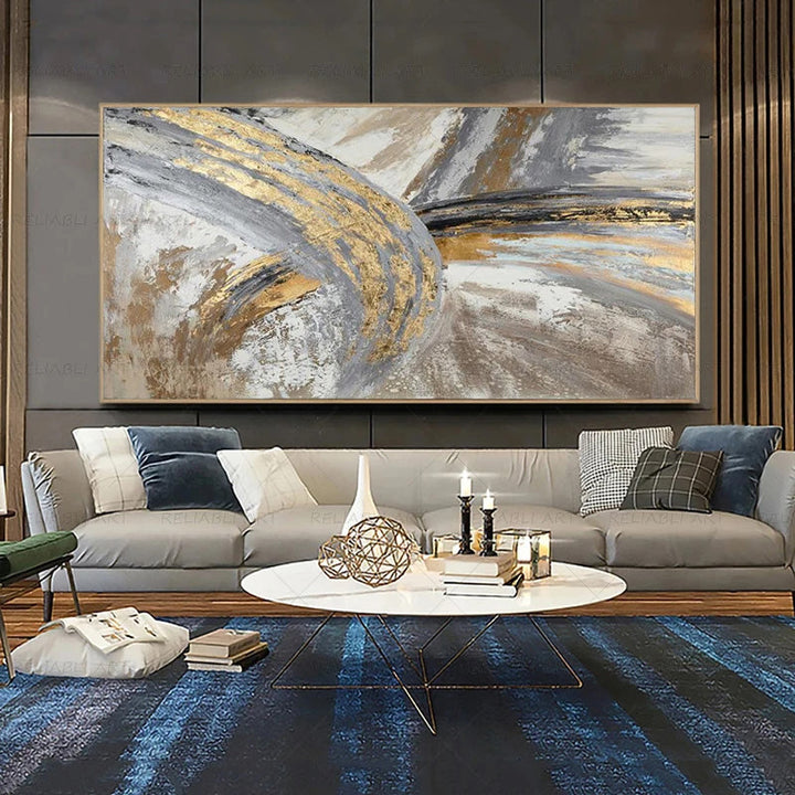 Modern Abstract Gray Beige Golden Wall Art Fine Art Canvas Prints Picture For Luxury Living Room Bedroom Art For Contemporary Interiors | Bowlift