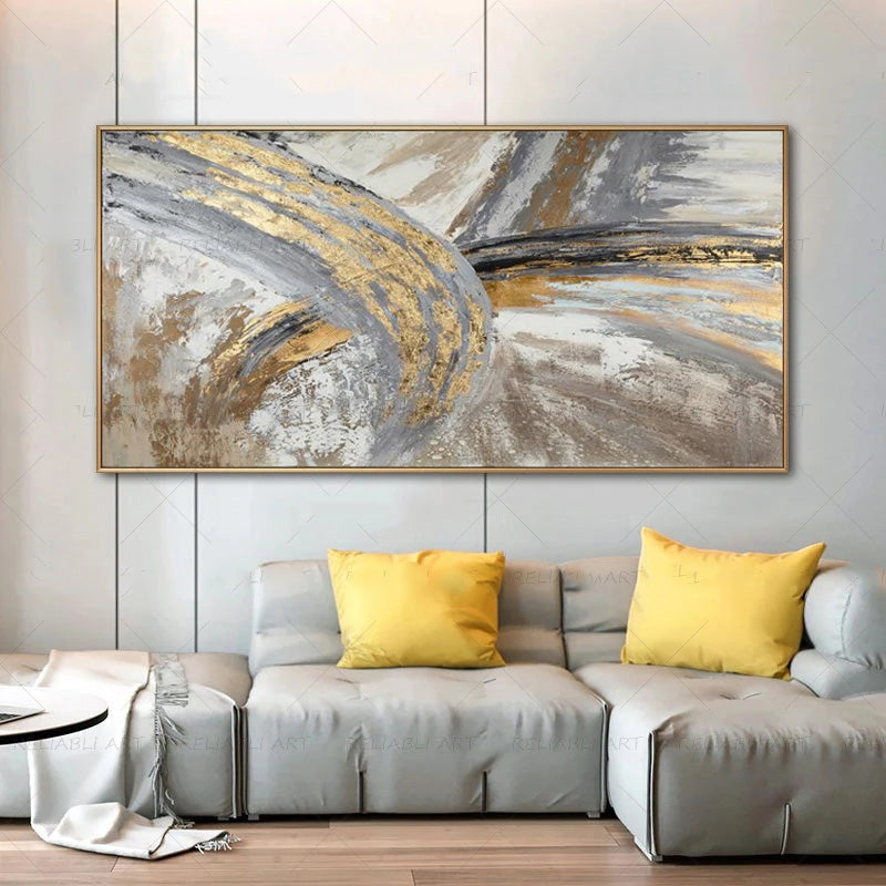 Modern Abstract Gray Beige Golden Wall Art Fine Art Canvas Prints Picture For Luxury Living Room Bedroom Art For Contemporary Interiors | Bowlift