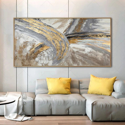 Modern Abstract Gray Beige Golden Wall Art Fine Art Canvas Prints Picture For Luxury Living Room Bedroom Art For Contemporary Interiors | Bowlift