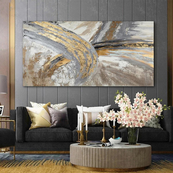 Modern Abstract Gray Beige Golden Wall Art Fine Art Canvas Prints Picture For Luxury Living Room Bedroom Art For Contemporary Interiors | Bowlift