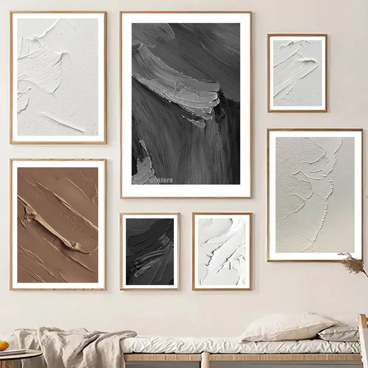 Modern Abstract Black & White Minimalist Wall Art Fine Art Canvas Prints Textural Design Pictures For Modern Loft Apartment Home Office Decor | Bowlift