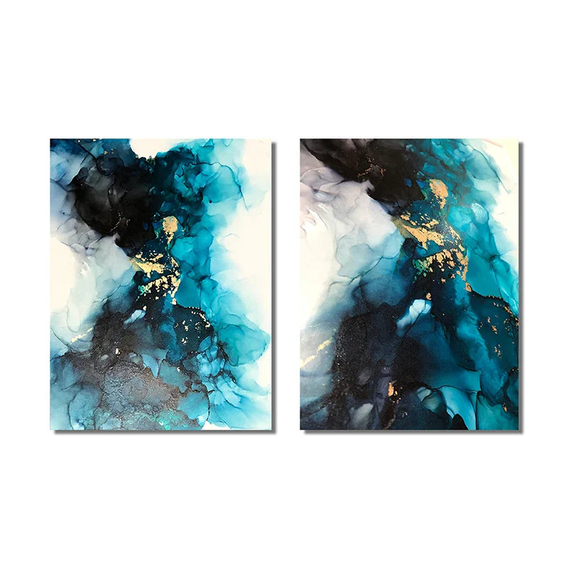 Modern Abstract Deep Blue Aqua Marble Print Wall Art Fine Art Canvas Prints Posters Pictures For Living Room Dining Room Art Decor | Bowlift