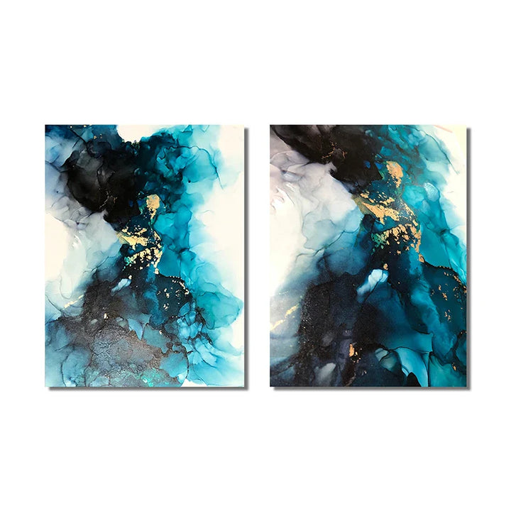 Modern Abstract Deep Blue Aqua Marble Print Wall Art Fine Art Canvas Prints Posters Pictures For Living Room Dining Room Art Decor | Bowlift