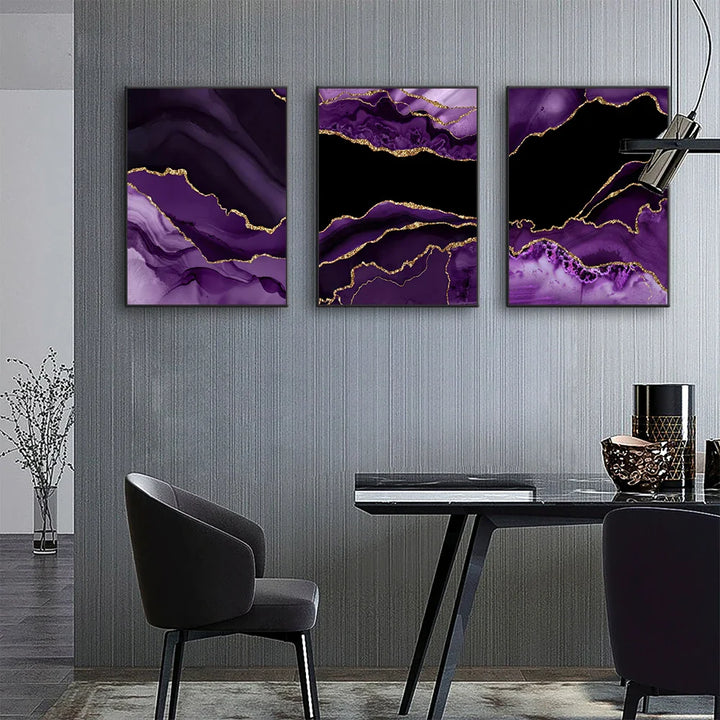 Modern Abstract Liquid Purple Black Marble Print Wall Art Fine Art Canvas Prints Pictures For Living Room Dining Room Home Office Art Decor | Bowlift