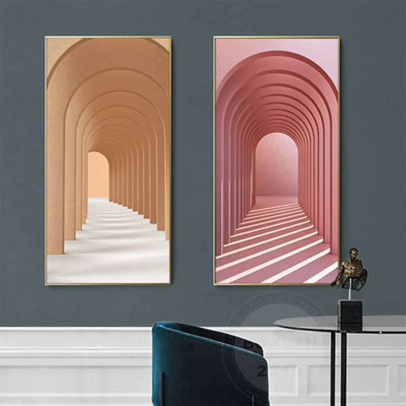 Modern Abstract Minimalist Arches Architecture Wall Art Fine Art Canvas Prints Pictures For Entrance Hall Foyer Living Room Home Office Decor | Bowlift