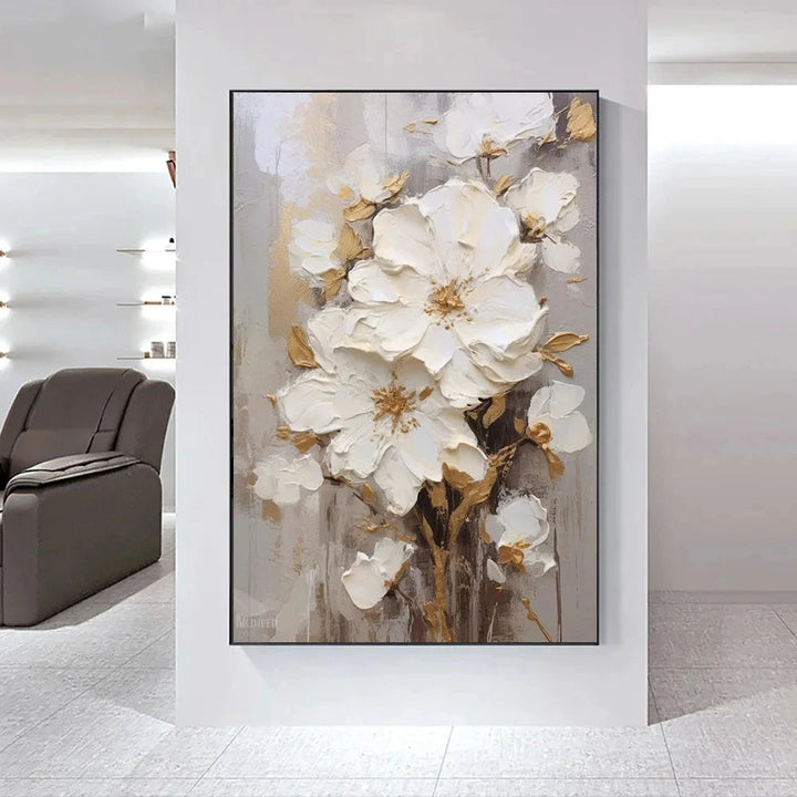 Modern Abstract White Floral Wall Art Fine Art Canvas Prints Light Luxury Botanical Pictures For Living Room Entrance Hallway Wall | Bowlift