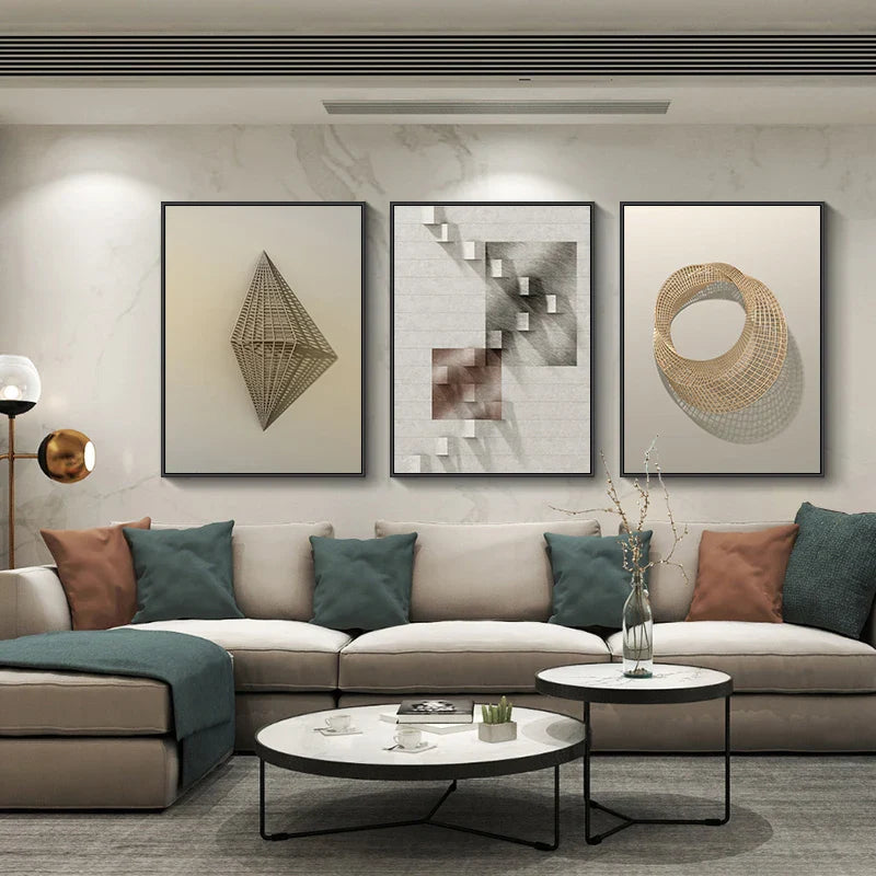 Modern Aesthetics Abstract Architectural Geometric Wall Art Fine Art Canvas Prints Pictures For Modern Loft Living Room Contemporary Interior Design Trends | Bowlift