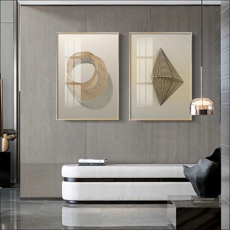 Modern Aesthetics Abstract Architectural Geometric Wall Art Fine Art Canvas Prints Pictures For Modern Loft Living Room Contemporary Interior Design Trends | Bowlift