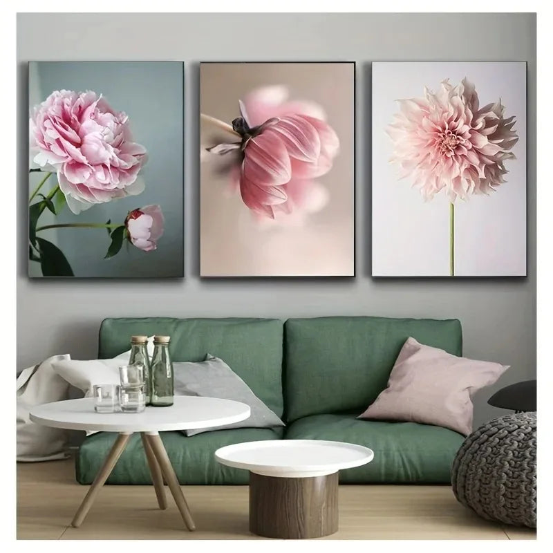 Modern Floral Pink Petal Flowers Wall Art Fine Art Canvas Prints Elegant Botanical Pictures For Living Room Bedroom Hotel Room Art Decor | Bowlift