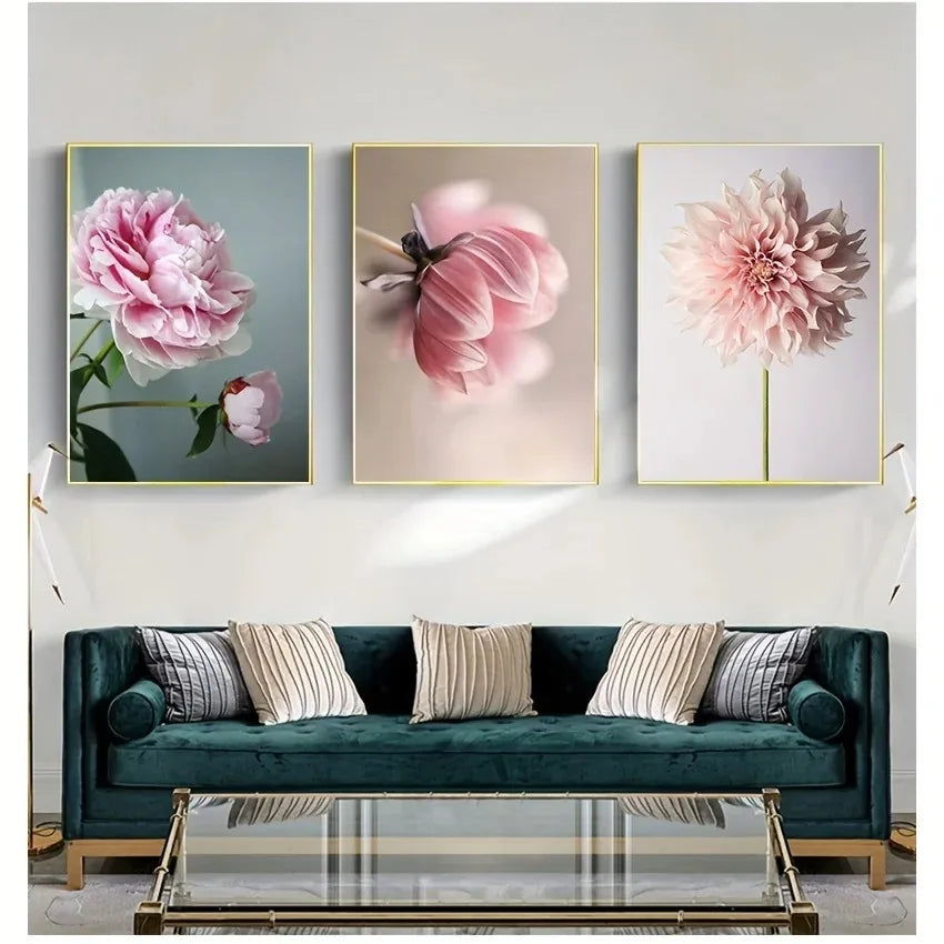 Modern Floral Pink Petal Flowers Wall Art Fine Art Canvas Prints Elegant Botanical Pictures For Living Room Bedroom Hotel Room Art Decor | Bowlift