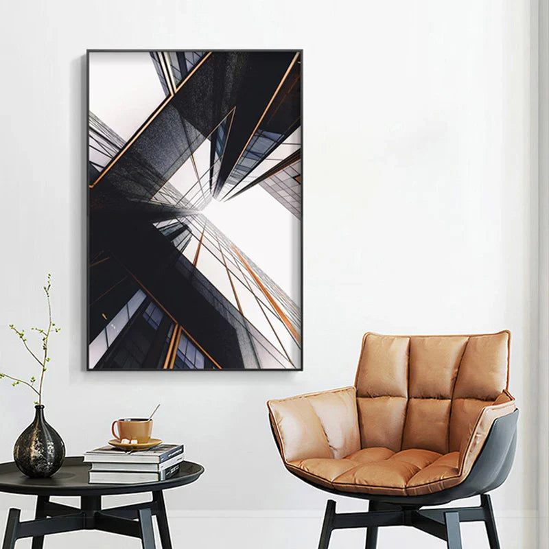 Modern Geometric Architectural Wall Art Fine Art Canvas Prints Black Gray Orange Abstract Pictures For Living Room Studio Home Office Art Decor | Bowlift