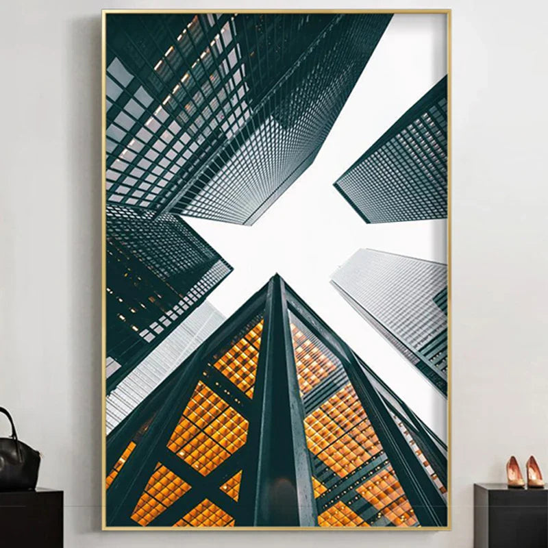 Modern Geometric Architectural Wall Art Fine Art Canvas Prints Black Gray Orange Abstract Pictures For Living Room Studio Home Office Art Decor | Bowlift