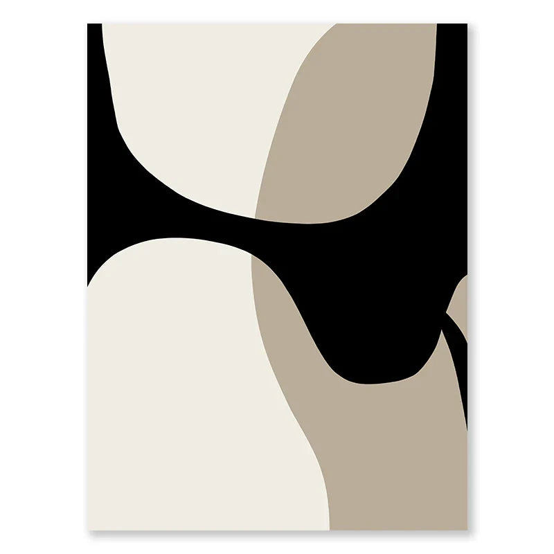 Modern Black Beige Shapely Abstract Wall Art Fine Art Canvas Prints Pictures For Living Room Bedroom Art For Contemporary Interiors | Bowlift
