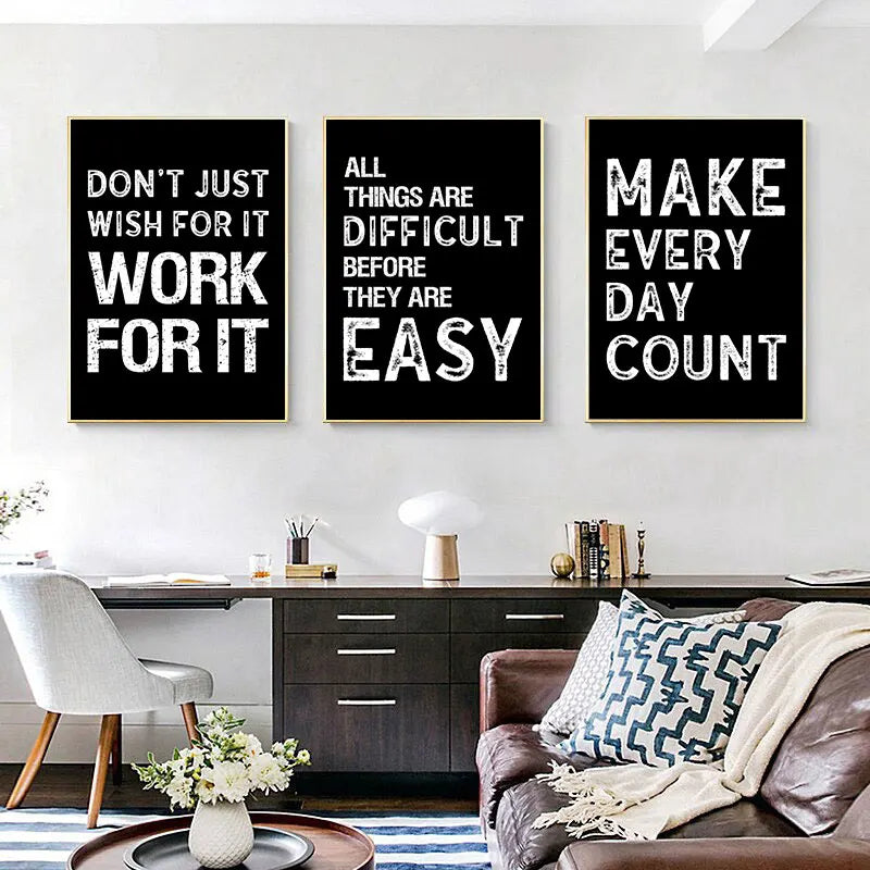 Modern Motivational Quotes Posters Black White Wall Art Fine Art Canvas Prints Pictures For Living Room Office Bedroom Inspirational Art Decor | Bowlift
