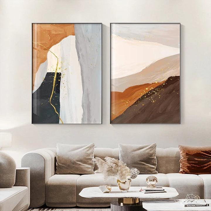 Modern Nordic Geomorphic Abstract Wall Art Fine Art Canvas Prints Neutral Tones Pictures For Living Room Art For Contemporary Interiors | Bowlift