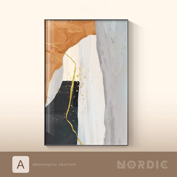 Modern Nordic Geomorphic Abstract Wall Art Fine Art Canvas Prints Neutral Tones Pictures For Living Room Art For Contemporary Interiors | Bowlift