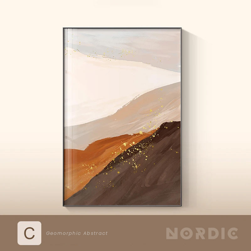 Modern Nordic Geomorphic Abstract Wall Art Fine Art Canvas Prints Neutral Tones Pictures For Living Room Art For Contemporary Interiors | Bowlift