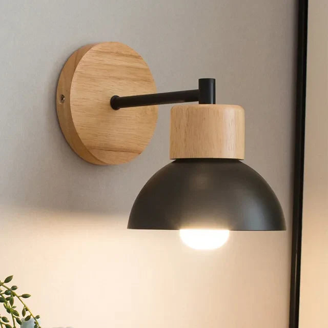 Modern wall lamp made of wood and metal for living room or bedroom - Scandinavian design | Bowlift