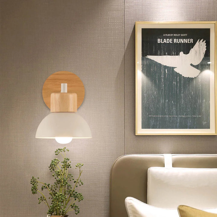 Modern wall lamp made of wood and metal for living room or bedroom - Scandinavian design | Bowlift