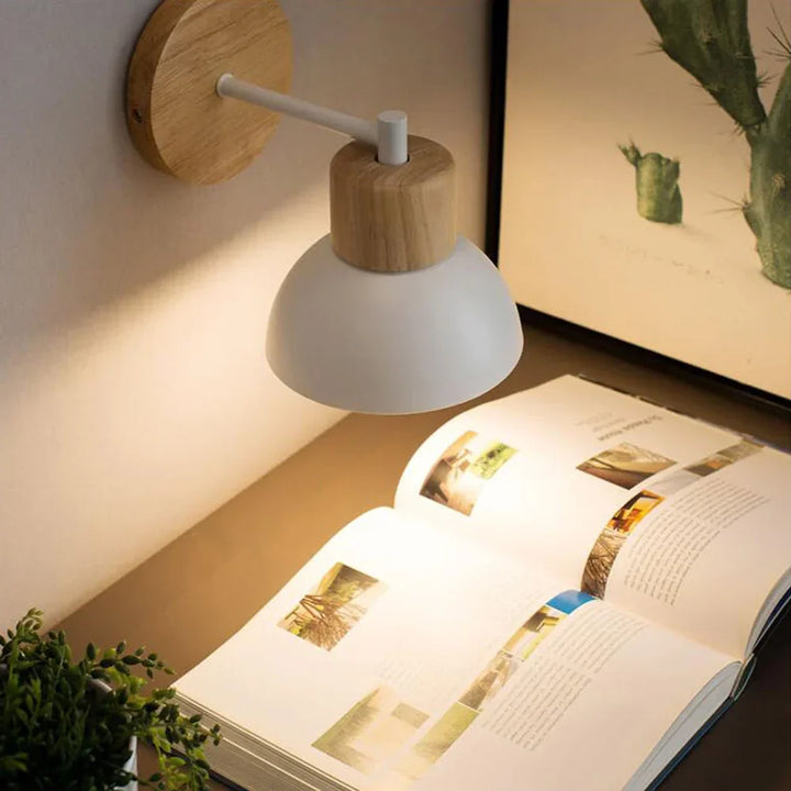 Modern wall lamp made of wood and metal for living room or bedroom - Scandinavian design | Bowlift