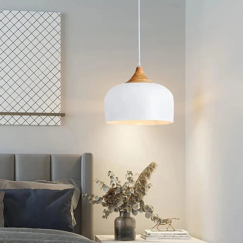 Modern Scandinavian Hanging Lamp – Wood & Metal Pendant Light for Bedroom | Bowlift