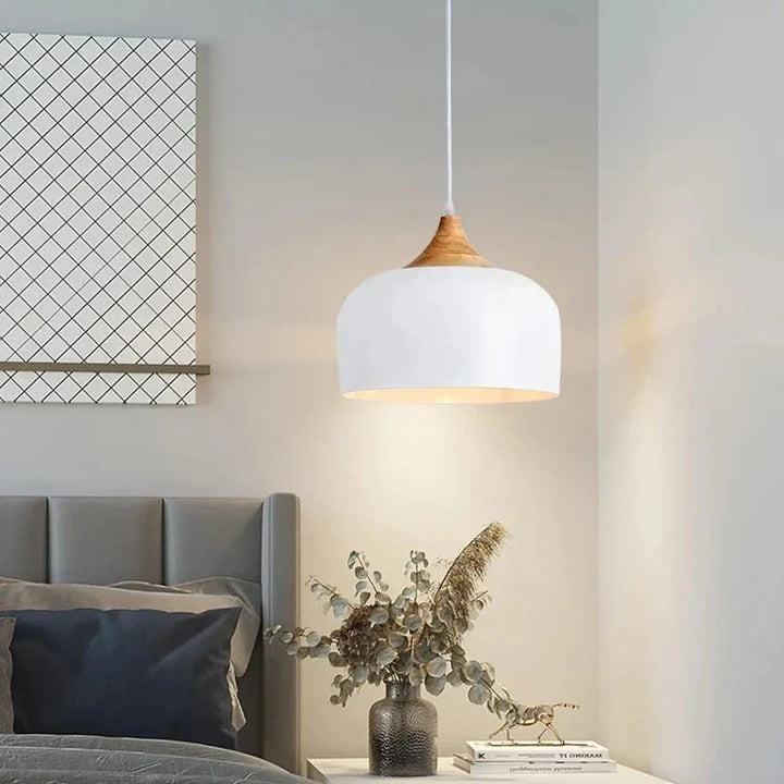 Modern Scandinavian Hanging Lamp – Wood & Metal Pendant Light for Bedroom | Bowlift