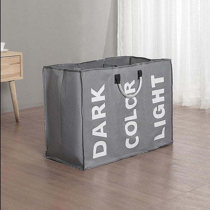 Laundry basket 3 compartments - foldable with handle - black, gray or light gray | Bowlift