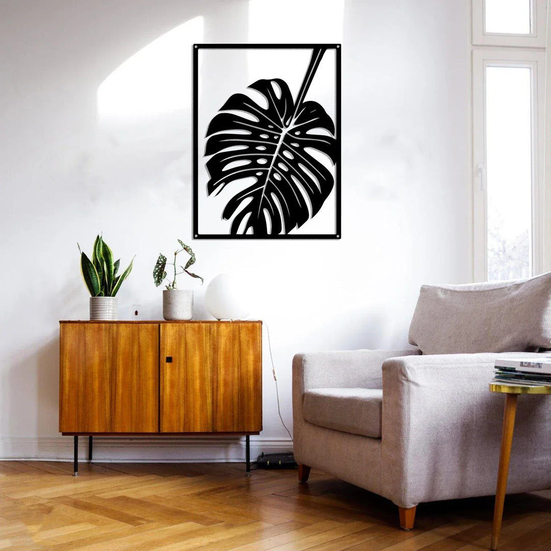 Monstera Leaf Silhouette Black Metal Wall Art 3D Sculptured Iron Craft Wall Decoration For Living Room Dining Room Creative Home Decor | Bowlift