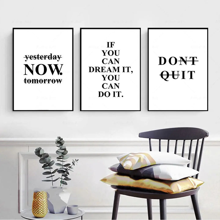 Motivational Words Wall Art Fine Art Canvas Prints Black & White Inspirational Quotations Posters For Living Room Bedroom Study Room Art Decor | Bowlift