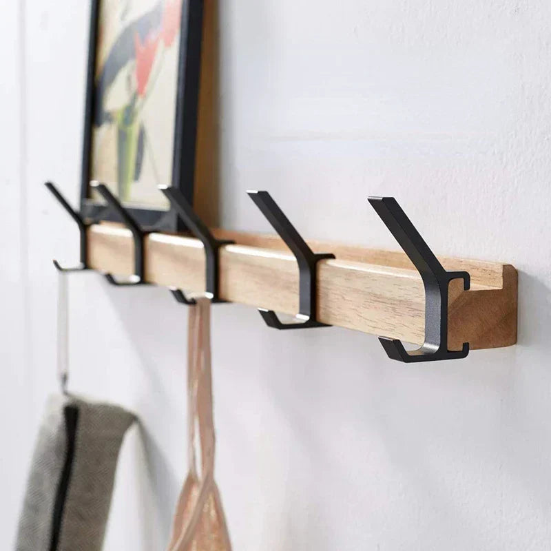 BowLift | Nordivo Wall Wardrobe with Movable Double Hooks | Scandinavian Design | Wood & Aluminium | Space-saving & Modern