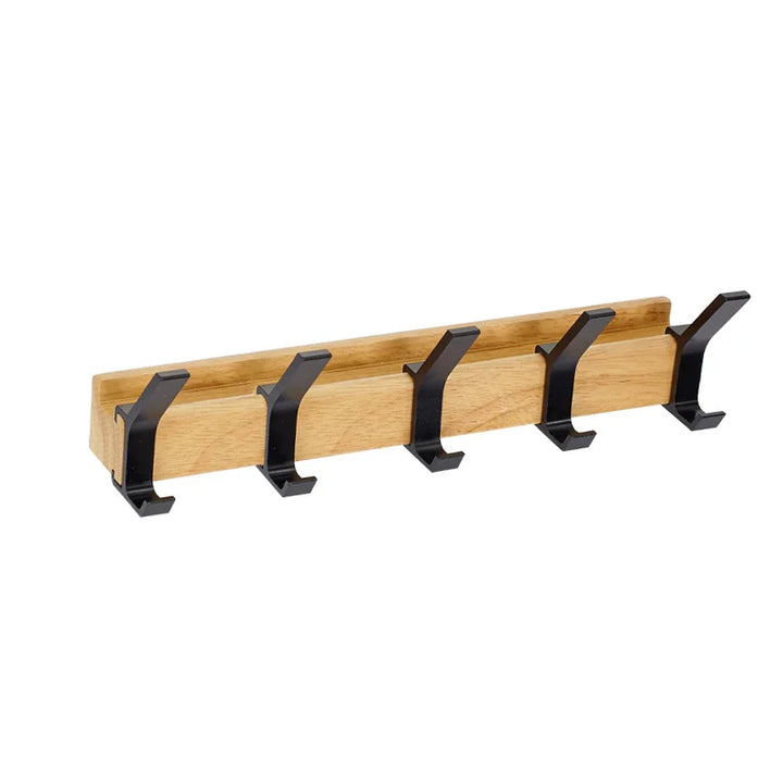 BowLift | Wall coat rack with double hooks made of Nordic rubber wood and aluminum