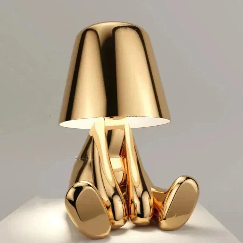 BowLift | Golden Man LED Thinking Table Lamp – Playful Nightstand Lamp for Bedroom & Decor