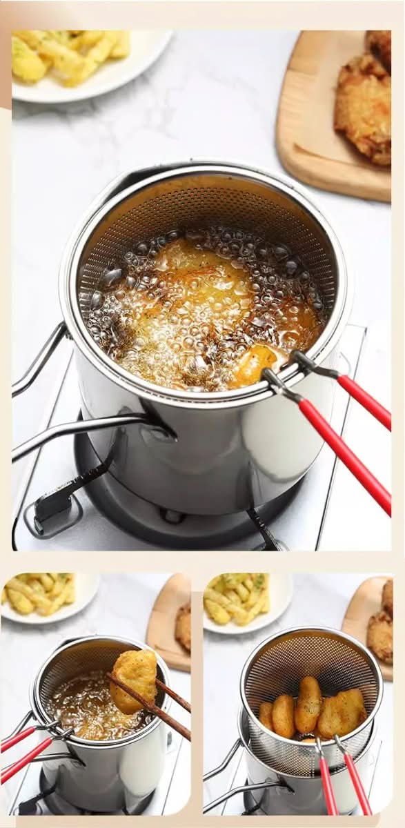 BowLift | Stainless steel deep fryer with anti-scald handle & oil-saving design
