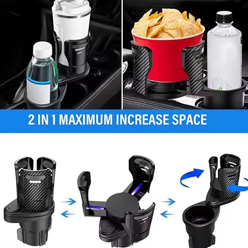BowLift | 360° swivelling car cup holder for double drinks