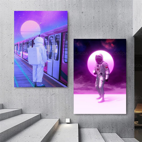 Astronout Synthwave - Canvas Wall Art Painting | Bowlift