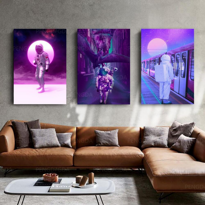 Astronout Synthwave - Canvas Wall Art Painting | Bowlift