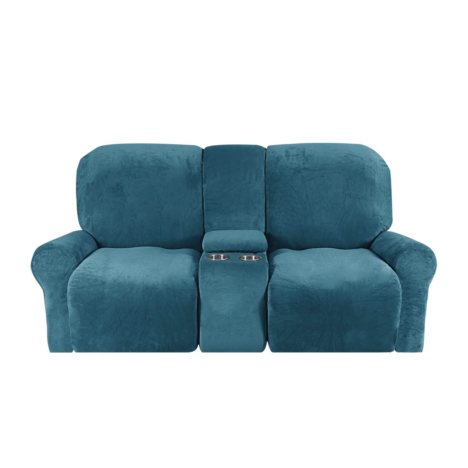 BowLift | 2-Seater Recliner Sofa Cover with Cup Holders – Velvet Plush