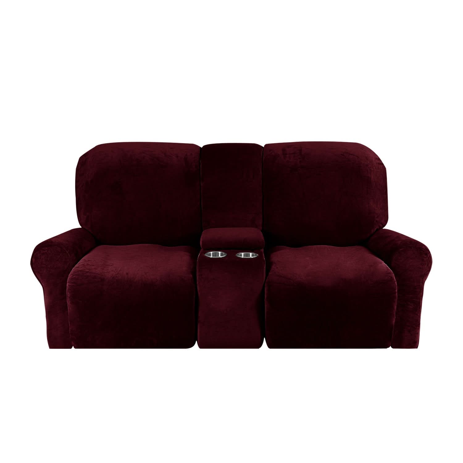 BowLift | 2-Seater Recliner Sofa Cover with Cup Holders – Velvet Plush