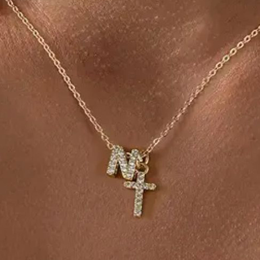 BowLift | Dainty Diamond Initial & Cross Necklace